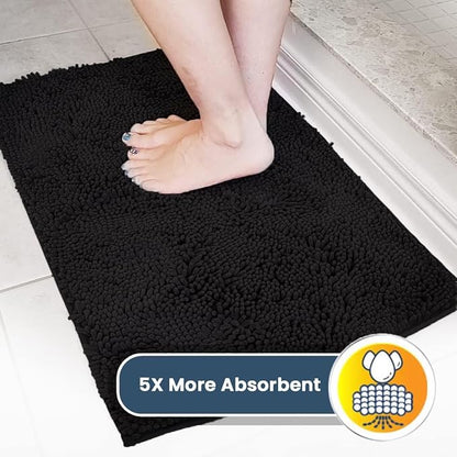 Muddy Mat® AS-SEEN-ON-TV Highly Absorbent Microfiber Door Mat and Pet Rug, Non Slip Thick Washable Area and Bath Mat Soft Chenille for Kitchen Bathroom Bedroom Indoor and Outdoor - Black Large 35"X24"