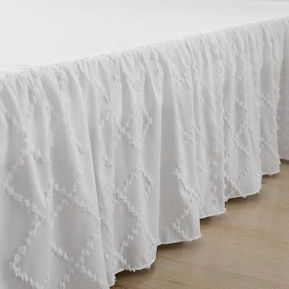 Bed Skirt Queen Size，Ruffled White Bed Skirt with Split Corners，Queen Bed Skirt 16 Inch Drop, Boho Tufted Shabby Chic Queen Size Bed Skirt, Bed Skirt Queen Size