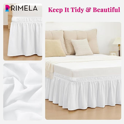 RIMELA Bed Skirt Twin Size Moon White 15 Inch Drop, Wrap Around Elastic Bedskirt, Dust Ruffle for Adjustable Bed Base Soft Durable Fabric Machine Washable Easy to Install Bed Skirts