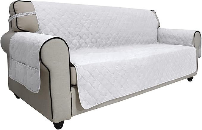 Easy-Going Sofa Slipcover Waterproof Couch Cover for 3 Cushion Couch Sofa Cover Furniture Protector Cover Pets Covers Washable Non-Slip Fabric Pets Kids Children Dog Cat (Sofa, White)