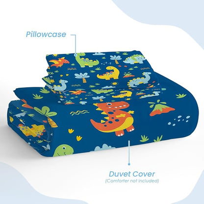 SANDJEST Dinosaur Design Duvet Cover Sets Full Size for Kids Boys, Incude 1 Comforter Cover 80x90 Inches and 2 Pillowcases 20x26 Inches, Comforter Not Included, Gift for Christmas Birthday