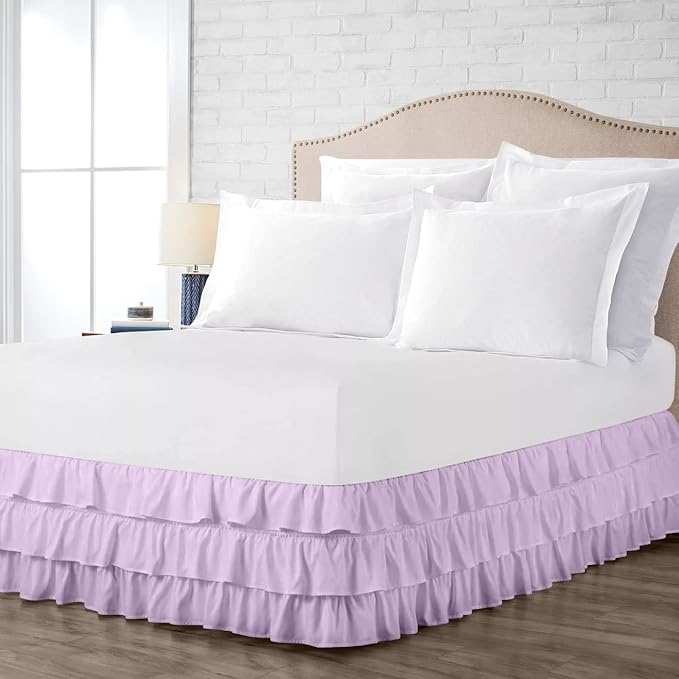 Multi-Ruffle Bed Skirt, Soft Multi Ruffle Bed Skirt Elastic Dust Ruffles with Wrap Around Bed Skirt Easy Fit with 18 Inch Drop 100% Cotton 800 Thread Count Bed Skirt (Full XL, Lilac)
