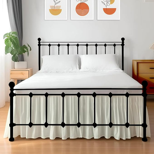 Shreem Linen Ruffled Bed Skirt with Split Corners, Gathered Style, 100% Microfiber, 12-Inch Drop, Dust Ruffle Bedskirt with Platform, Twin-XL, Ivory