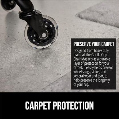 GORILLA GRIP Slip Resistant Office Chair Mat for Carpet Floors, Smooth Glide Under Desk Carpeted Floor Protector, Heavy Duty Plastic Computer Mats for Rolling Work and Gaming Chairs 32.5x48, Clear