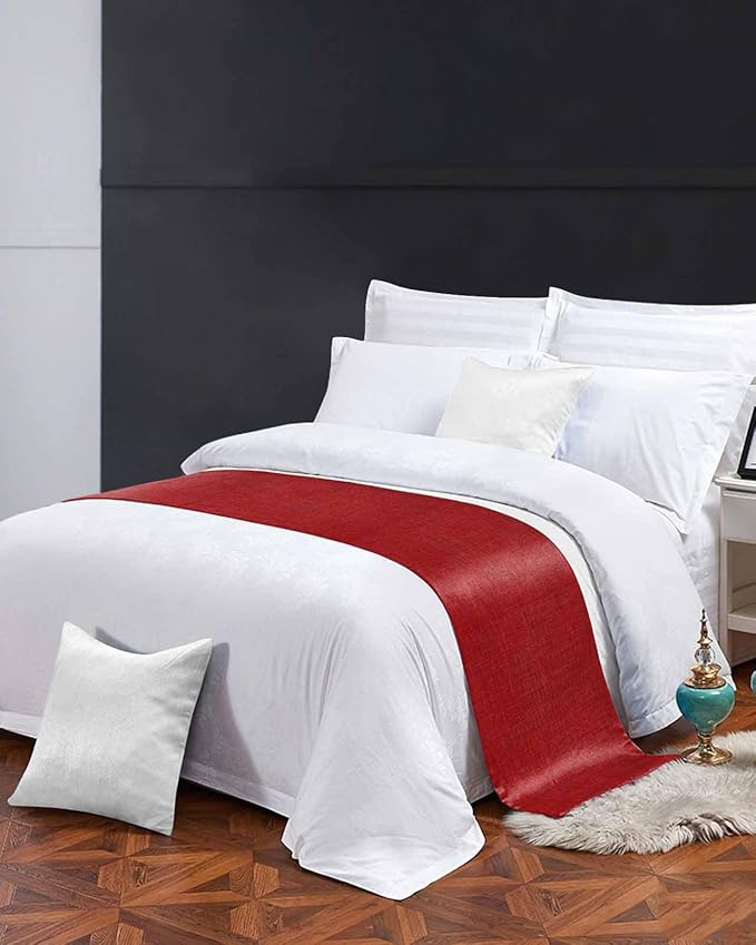 Farmhouse Red Linen Bottom Bed Runners for Bedroom Hotel,Decorative Bedding Scarf Vintage Burlap Christmas Bed End Blanket Bedding Runner Scarves for Twin Size Bed,71x20in
