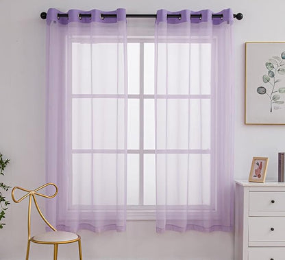 PI Sheer Curtains with Grommet,Hazy Voile Textured,Elegant Window Drapery for Wedding/Party 2 Panels (W52 X L72, Violet Purple)