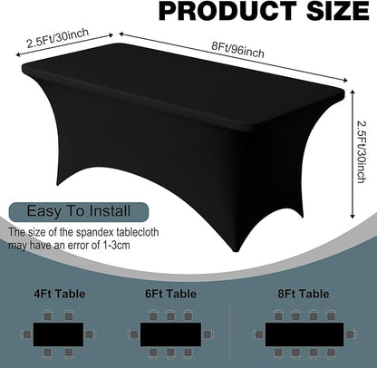 Trlyc 2 Pack 8FT Spandex Table Cloth - 96 x 30 Inch Rectangular Stretch Tablecloth, Wrinkle Resistant Scretch Table Cover for Wedding, Party, Banquet, Picnic, Outdoor Decoration (2Pcs,Black)