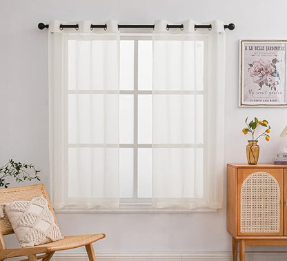 PI Sheer Short Curtains Panels Grommet Top,Hazy Sheer Draperies for Cafe/Kitchen 2 Pack (Butter/Light Yellow, W52XL45)