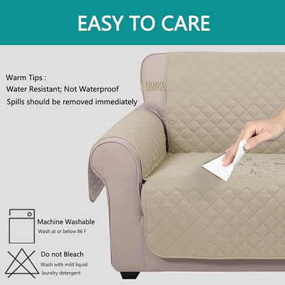 U-NICE HOME Reversible Sofa Cover Couch Cover for Dogs with Elastic Straps Water Resistant Furniture Protector for Pets Couch Cover for 3 Cushion Couch (Sofa, Sand/Beige)