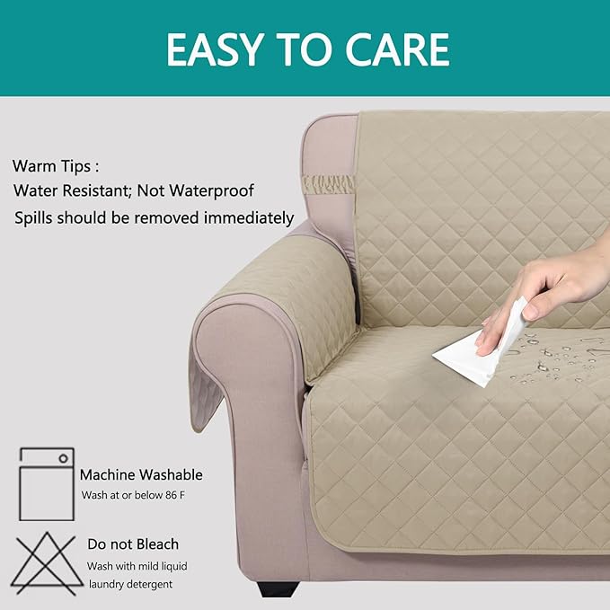 U-NICE HOME Recliner Chair Covers Reversible Chair Cover Pet Covers for Dogs with Elastic Straps Water Resistant Diamond Quilted (23''Recliner Small, Sand/Beige)