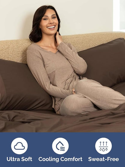 Extra Deep Split King Fitted Sheet - Hotel Luxury Single Fitted Sheet Only - Easily Fits 18 inch to 24 inch Mattress - Ultra Soft, Wrinkle & Fade Free w/Extra Deep Pocket - Breathable & Comfy - Brown