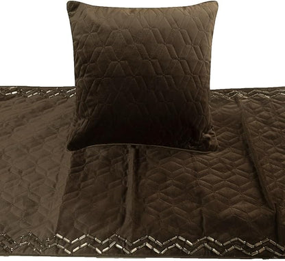 The HomeCentric King Queen Twin Brown Designer King 90"x18" Bed Runner with Pillow Cover, Quilted & Crystals Bed Scarf on Velvet Fabric - Brown Diamond Symphony