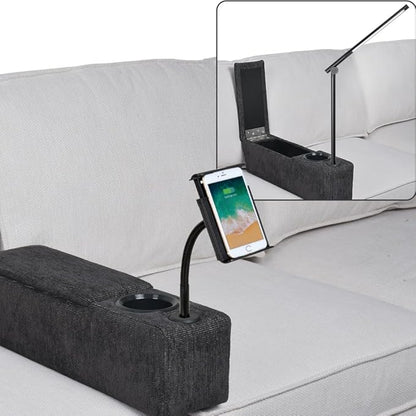 Multifunctional Sofa Armrest, Couch Armrest with Cup Holder, Removable Sofa Caddy with Storage,Equipped with LED Reading Light&Wireless Charge Stand, Black