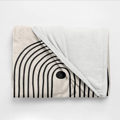 Boho Mid Century Blankets Orange Beige Throws Abstract Modern Aesthetic Bedding Minimalist Sun Leaf Soft Warm Bed Bedding Blankets for Couch Bedroom Sofa Office Cozy Flannel Blanket 60"X80"