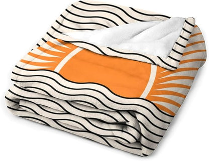 Abstract Sunset Throw Blanket, Boho Mid Century Geometric Minimalist Aesthetic Wave Sunrise Soft Warm Blankets for Couch Bedroom Sofa Office, 40"x50"
