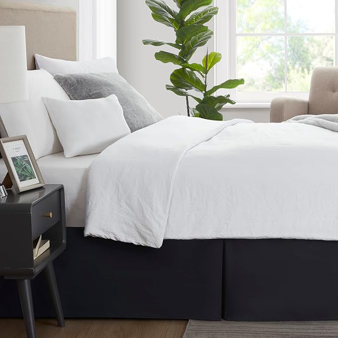 Nestl Black Twin XL Bed Skirt - Twin XL Size Bed Skirt 14 Inch Drop - Brushed Microfiber Bed Skirts - Hotel Quality Pleated Bed Skirt - Shrinkage & Fade Resistant