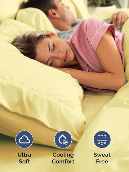 Extra Deep Pocket Full Sheets - 4 Piece Breathable & Cooling Bed Sheets - Hotel Luxury Bed Sheet Set - Soft, Wrinkle Free & Comfy - Easily Fits Extra Deep Mattresses - Deep Pocket Yellow Sheets Set