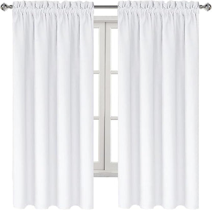 DWCN White Curtains for Living Room Thermal Insulated, 50% Light Blocking Curtains for Bedroom, Dining Room Window, W 52x L 63 Inch, Set of 2 Rod Pocket Curtain Panels