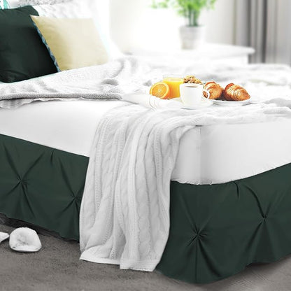 Nestl Forest Green Bed Skirt Full Size, Pinch Pleat Full Bed Skirt, 14" Inch Drop Full Bedskirt, Hotel Quality Forest Green Bed Skirts, Microfiber Bedskirt for Full Bed, Forest Green Full Bed Skirt