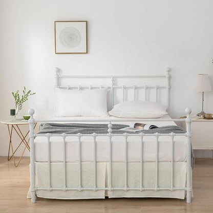 Bed Skirt King Size, Pleated Waffle Weave Bed Skirt with Split Corners, Ivory Tailored Dust Ruffle 16 Inch Drop Easy Fit, Machine Washable (16" King)