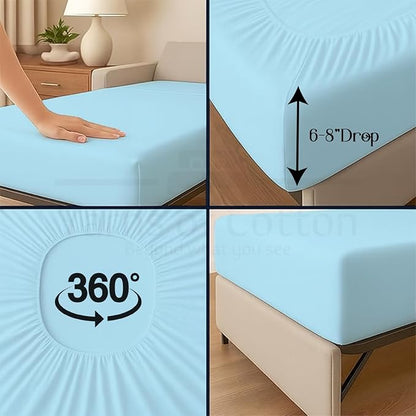 Sleeper Sofa 4 Piece Bed Sheet Set Premium Quality 100% Cotton 500 Thread Count, Smooth & Super Soft Sateen Weave, Extra Soft Bed Sheets, Wrinkle Free, 6 Inch Deep Pocket (Queen, Light Blue)