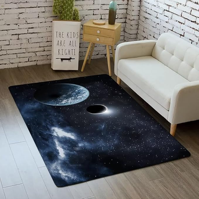 Outer Space Galaxy Area Rug for Boys Room 4x5 ft Soft Non-Slip Solar System 3D Planet Universe Rug for Kids Bedroom Living Room