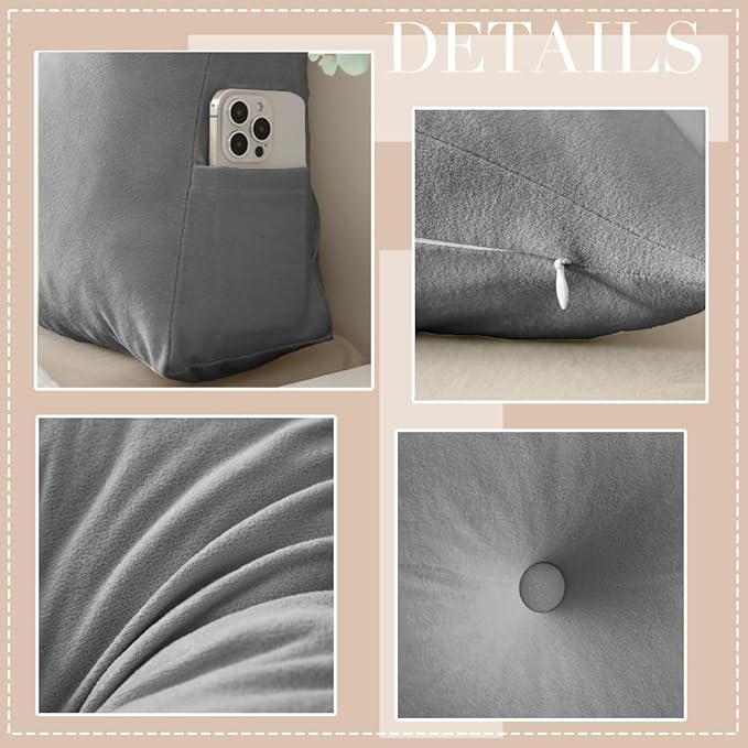 Queen Size Headboard Pillow Wedge Long Backrest Positioning Support for Sitting up Sleeping in Daybed Sofa Couch Wedge Bed Gap Filler Rest Large Reading Pillow with Side Pocket Bolster Cushion