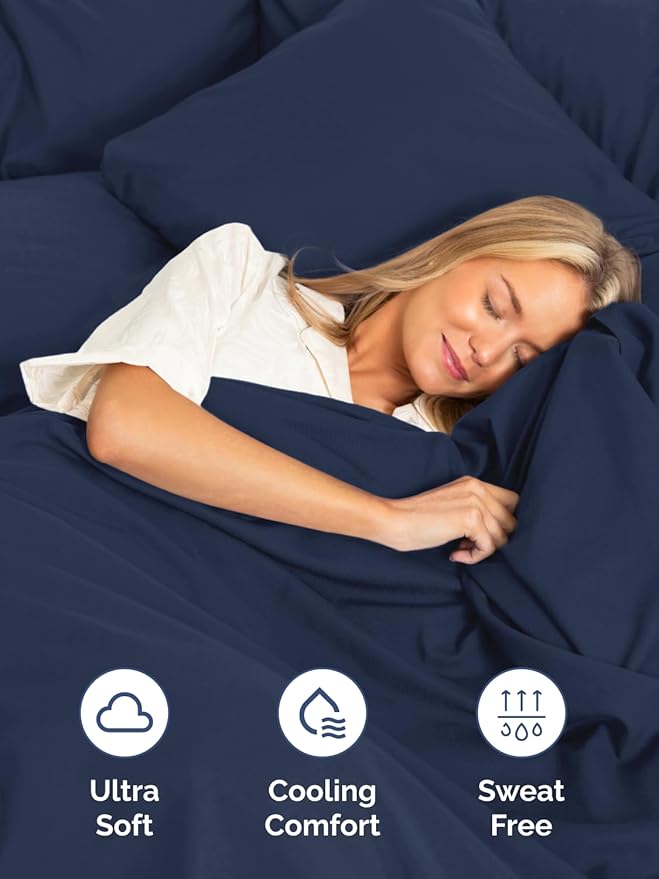 Extra Deep Twin Fitted Sheet - Hotel Luxury Single Fitted Sheet Only - Easily Fits 18 inch to 24 inch Mattress - Ultra Soft, Wrinkle & Fade Free w/Extra Deep Pockets - Breathable & Comfy - Navy Blue