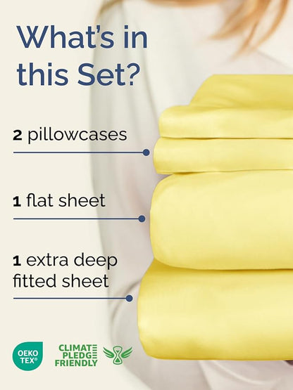 Extra Deep Pocket Full Sheets - 4 Piece Breathable & Cooling Bed Sheets - Hotel Luxury Bed Sheet Set - Soft, Wrinkle Free & Comfy - Easily Fits Extra Deep Mattresses - Deep Pocket Yellow Sheets Set