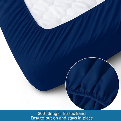 Springspirit 30" x 75" x 9" Cot Sheets, 4-Piece Set, Fitted Sheets for Twin/Camp Bunk/RV Bunk/Guest Beds, Navy