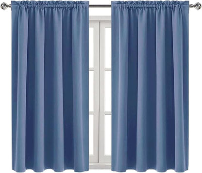 DWCN Blackout Curtains – Thermal Insulated, Energy Saving & Noise Reducing Bedroom and Living Room Curtains, Dusty Blue, W 52x L 45 Inch, Set of 2 Rod Pocket Curtain Panels