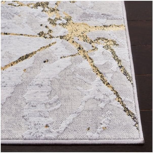 SAFAVIEH Amelia Collection Accent Rug - 2' x 4', Grey & Gold, Modern Abstract Design, Non-Shedding & Easy Care, Ideal for High Traffic Areas in Entryway, Living Room, Bedroom (ALA293G)