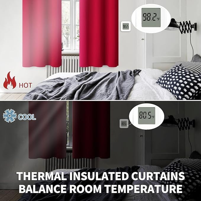 BGment Red Blackout Curtains 48 Inches Length for Bedroom - Short Thermal Insulated Drapes with Rod Pocket Room Darkening Christmas Decor for Kitchen Bathroom Window, 2 Panels, 42 x 48 Inch