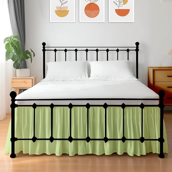 Shreem Linen Ruffled Bed Skirt with Split Corners, Gathered Style, 100% Microfiber, 16-Inch Drop, Dust Ruffle Bedskirt with Platform, Olympic Queen, Sage