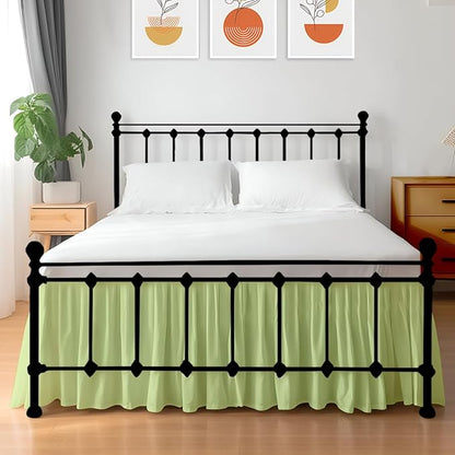 Shreem Linen Ruffled Bed Skirt with Split Corners, Gathered Style, 100% Microfiber, 10-Inch Drop, Dust Ruffle Bedskirt with Platform, Twin-XL, Sage