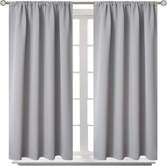 BGment Short Blackout Curtains 40 Inches Long for Kitchen Window - Rod Pocket Thermal Insulated Drapes with Rod Pocket Privacy for Bedroom Bathroom Windows, 42 x 40 Inch, 2 Panels, Light Grey