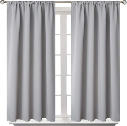 BGment Rod Pocket Blackout Curtains for Bedroom - Thermal Insulated Room Darkening Curtain for Living Room, 52 x 54 Inch, 2 Panels, Light Grey