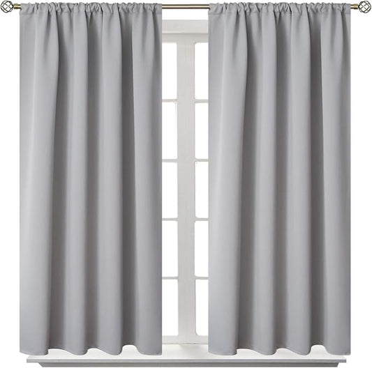BGment Light Grey Blackout Curtains 48 Inch Length for Bedroom - Short Thermal Insulated Drapes with Rod Pocket Room Darkening for Kitchen Living Room Window, 42 x 48 Inch, 2 Panels