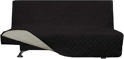 Easy-Going Futon Sofa Slipcover - Reversible Armless Couch Cover - Water Resistant for Pets & Kids (Black/Beige)