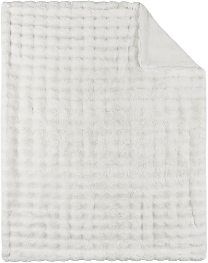Lotus Karen Faux Fur Throw Blanket Cream White - Big Bubble Rabbit Fluff Blanket for Couch, Small Fluffy Fuzzy Cozy Blanket, Thick Furry Plush Shaggy Blankets, 50x60 Inches