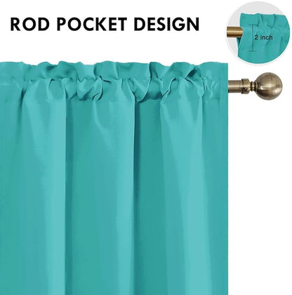 DWCN Blackout Curtains for Living Room Thermal Insulated, Energy Saving & Noise Reducing Bedroom Curtains, Peacock Blue, W 42x L 54 Inch, Set of 2 Rod Pocket Curtain Panels