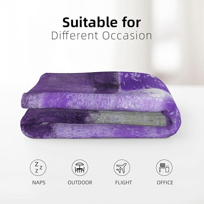 LOKMU Throw Blanket, Purple and Grey White Abstract Art Ultra-Soft Cozy Flannel Blankets, Fuzzy Plush Lightweight Modern Blanket for Couch Sofa Bedding Home Decor, 80" L x 60" W