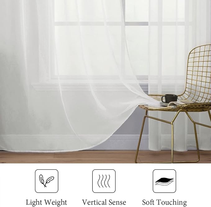 MIULEE Ivory Window Sheer Curtains for Bedroom Living Room Solid Elegant Net Drapes 2 Panels Width 42 x Length 72 Inches