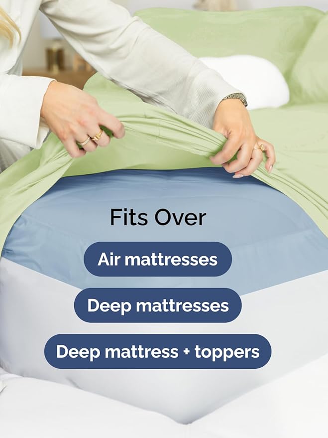 Extra Deep Split King Fitted Sheet - Hotel Luxury Single Fitted Sheet Only - Easily Fits 18 to 24 inch Mattress - Ultra Soft, Wrinkle Free w/Extra Deep Pockets - Breathable & Comfy - Light Sage Green