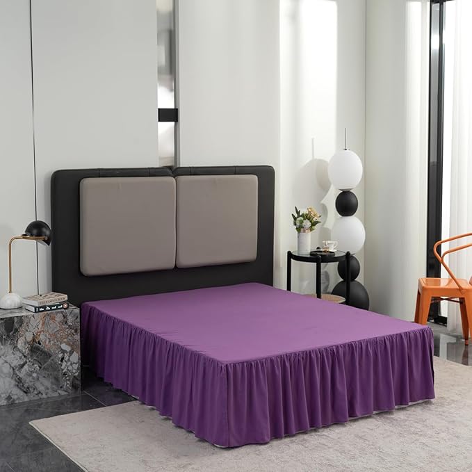 Bed Skirt King Size Ruffled Bed Skirt with Split Corners, King Bed Skirt 16 Inch Drop, King Size Bed Skirt Grape for Ruffled Bed Skirt with Split Corners, Bed Skirt King Size