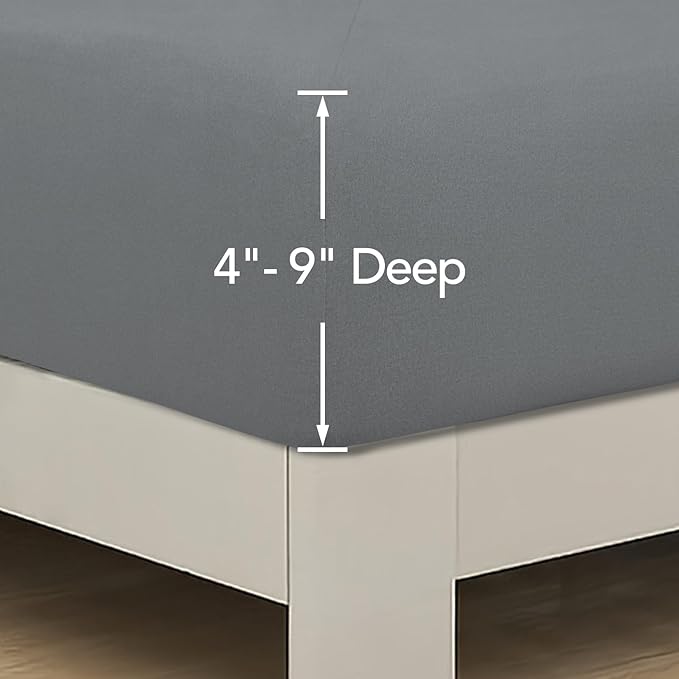 PureFit Stretchy Box Spring Cover Queen - Elastic Fitted Box Spring Wrap Around 4 Sides, Wrinkle & Fading Resistant Fits Queen Size Beds, Gray