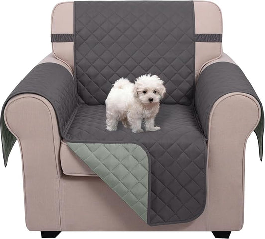 U-NICE HOME Recliner Chair Covers Reversible Chair Cover Pet Covers for Dogs with Elastic Straps Water Resistant Diamond Quilted (23''Recliner Small, Dark Grey/Light Grey)