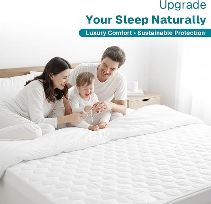 FABDREAMS Organic Quilted Mattress Protector Twin Size | Mattress Pad| Mattress Cover| Naturally Breathable | Noiseless| Fits up to 17" Deep Pockets| Temperature Regulating | Twin | White