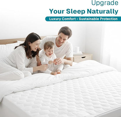 FABDREAMS Organic Quilted Mattress Protector | Mattress Pad| Queen Mattress Cover| Naturally Breathable | Noiseless| Fits up to 17" Deep Pocket| Temperature Regulating | Queen | White