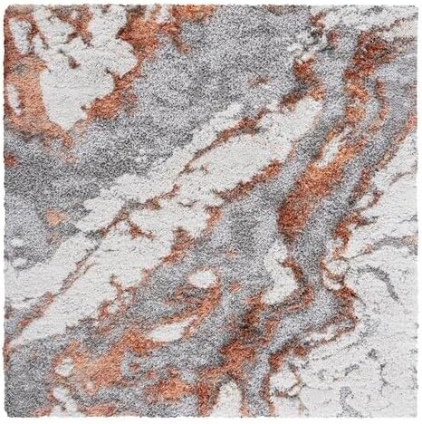 SAFAVIEH Horizon Shag Collection Area Rug - 3' Square, Grey & Rust, Modern Abstract Design, Non-Shedding & Easy Care, 2-inch Thick Ideal for High Traffic Areas in Living Room, Bedroom (HZN890P)